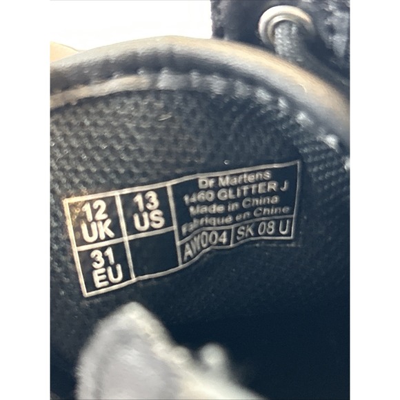 Doc Dr. Martens Black Glitter Combat Boots Kids Size 13 1460 Glitter J Side Zip - Picture 11 of 14